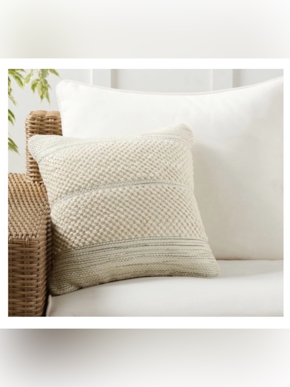 NWOT, Pottery Barn Willia Indoor/Outdoor Textured Pillow, 18" × 18" Ivory Multi